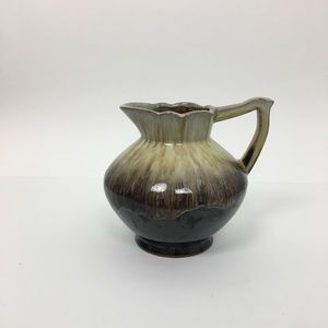 Vintage Tan Brown Drip Glaze Pottery Pitcher Creamer Milk Jug Vase